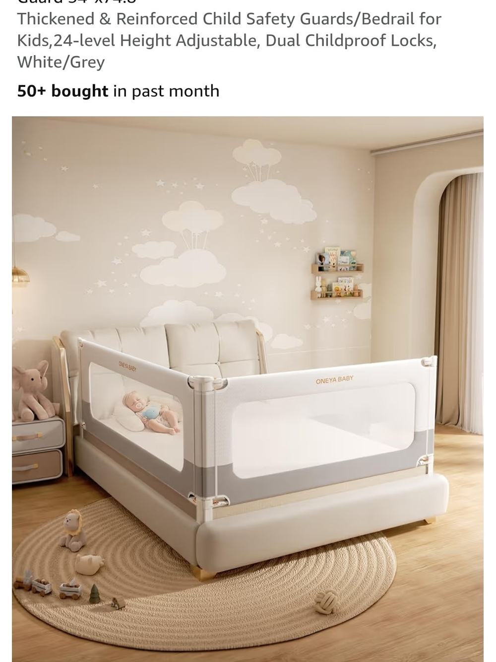 Oneya Baby Kids Bed Rail Guard - White and Gray (2pack)